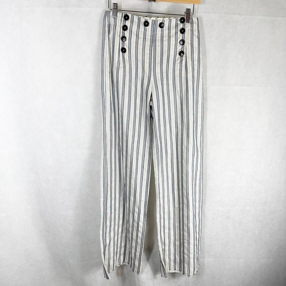 Lemlem Ami Sailor Stripe Wide Leg Pants Size 4 Blue White - Picture 1 of 12